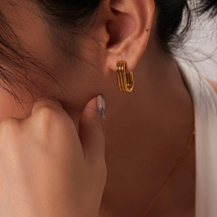 Cercei Kerra, aurii, ovali, din oțel inoxidabil placat cu aur 18K [5]