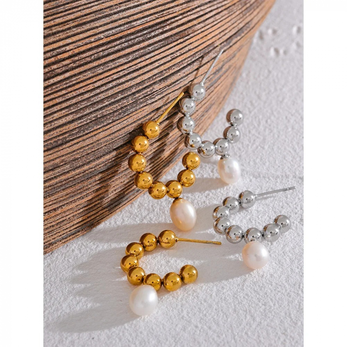 Cercei Hayden, rotunzi, aurii, din oțel inoxidabil și perle naturale de cultură, placați cu aur 18K - Colecția Universe of Pearls [3]