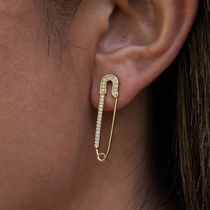 Cercei Arielle, aurii, cu zirconiu, în formă de agrafă, din oțel inoxidabil placat cu aur 18K [2]