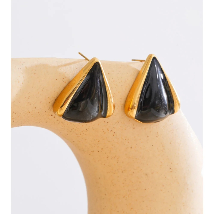 Lois earrings, black with gold, retro, made of 18K gold-plated stainless steel [2]