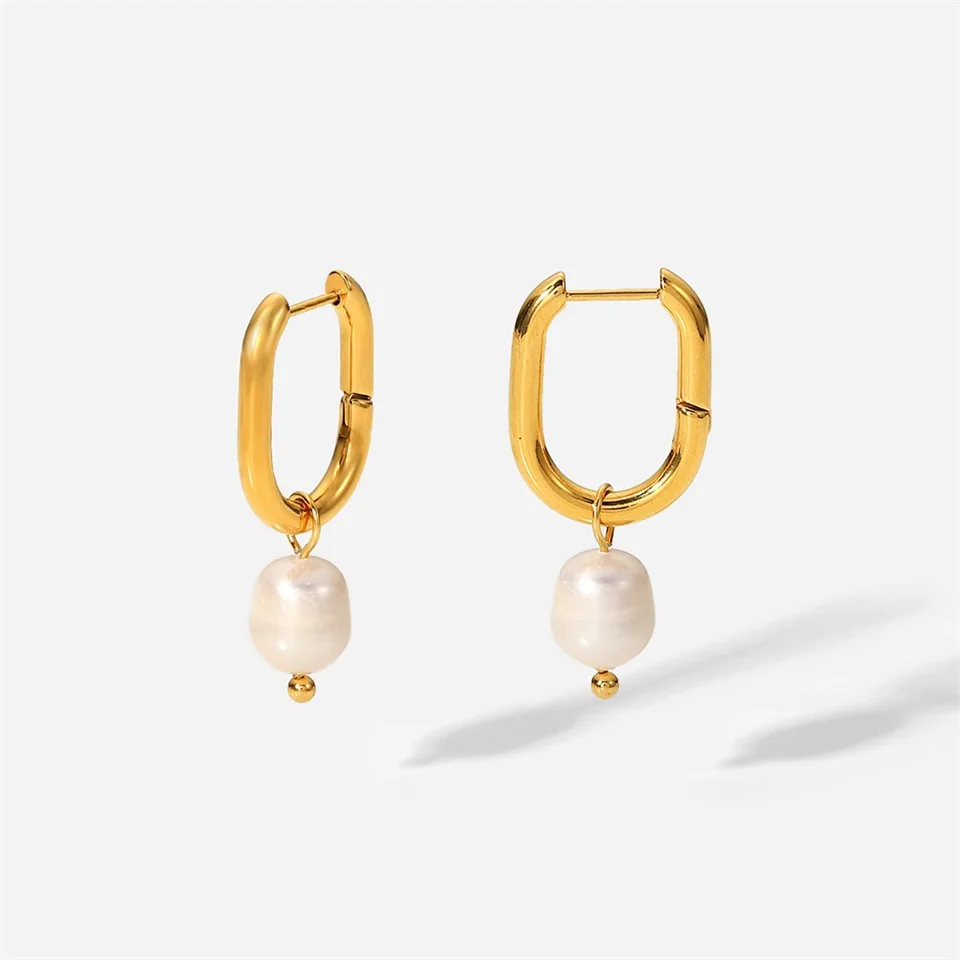 Cercei Carter, aurii, în formă de U, din oțel inoxidabil și perle naturale de cultură, placați cu aur 18K - Colecția Universe of Pearls [6]
