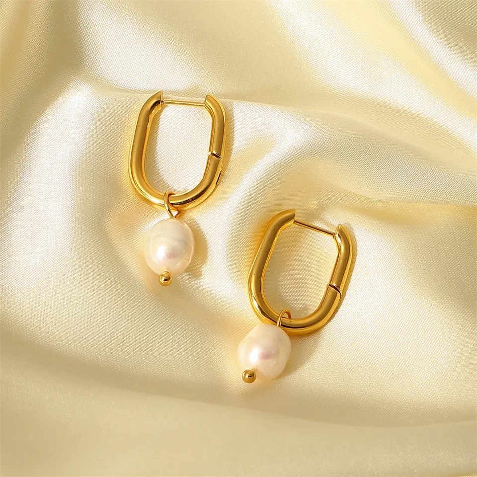 Cercei Carter, aurii, în formă de U, din oțel inoxidabil și perle naturale de cultură, placați cu aur 18K - Colecția Universe of Pearls [4]