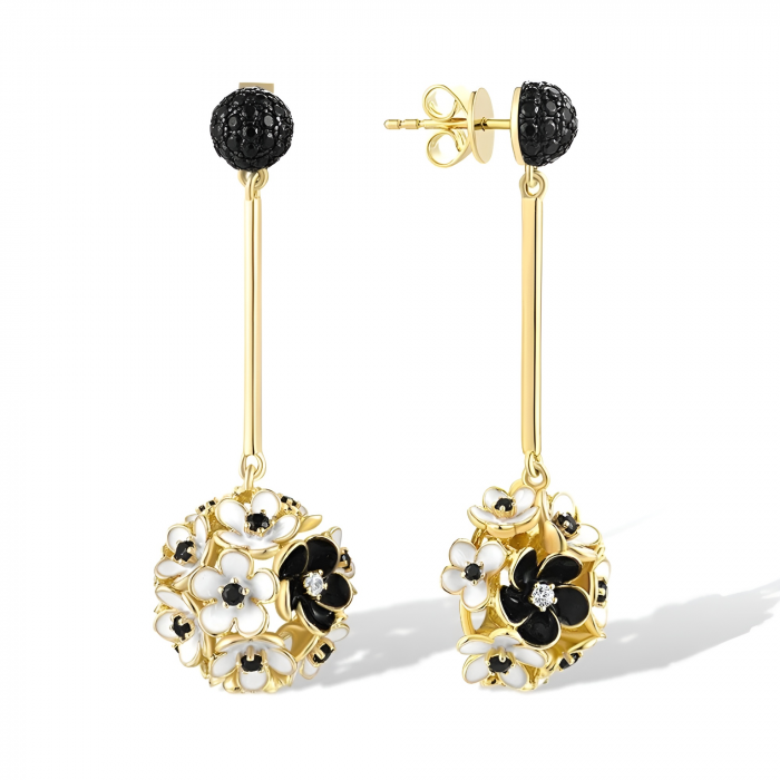 Cercei Hallie, lungi, placați cu aur 18K, din email pictat manual, cu flori - Colecția Fable [2]