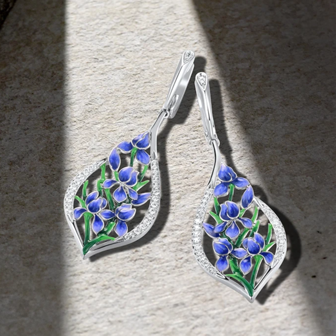 Cercei Selena, lungi, placați cu argint, din email pictat manual, cu model floral - Colecția Fable [3]