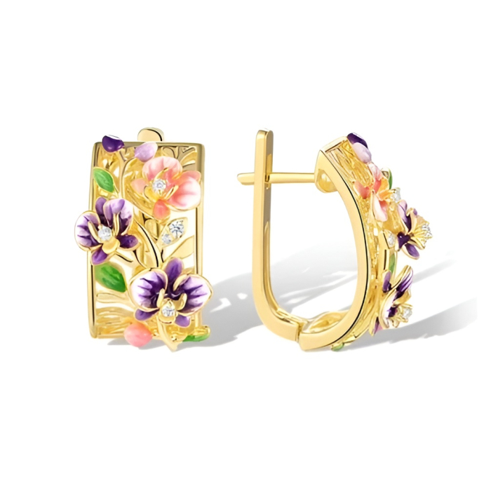 Soleil Silver earrings, 18K gold plated, with floral design and hand-painted enamel - Fable Collection [2]