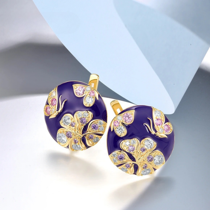 Cercei Rayne, rotunzi, mov, placați cu aur 18K, din email pictat manual - Colecția Fable [3]