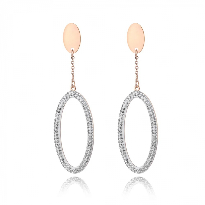 Cercei Jett, lungi, auriu rose, cu zirconiu, din oțel inoxidabil placat cu aur 18K - Colecția Parisian [1]