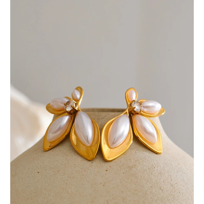 Cercei Marva, aurii, cu perle, din oțel inoxidabil placat cu aur 18K [5]