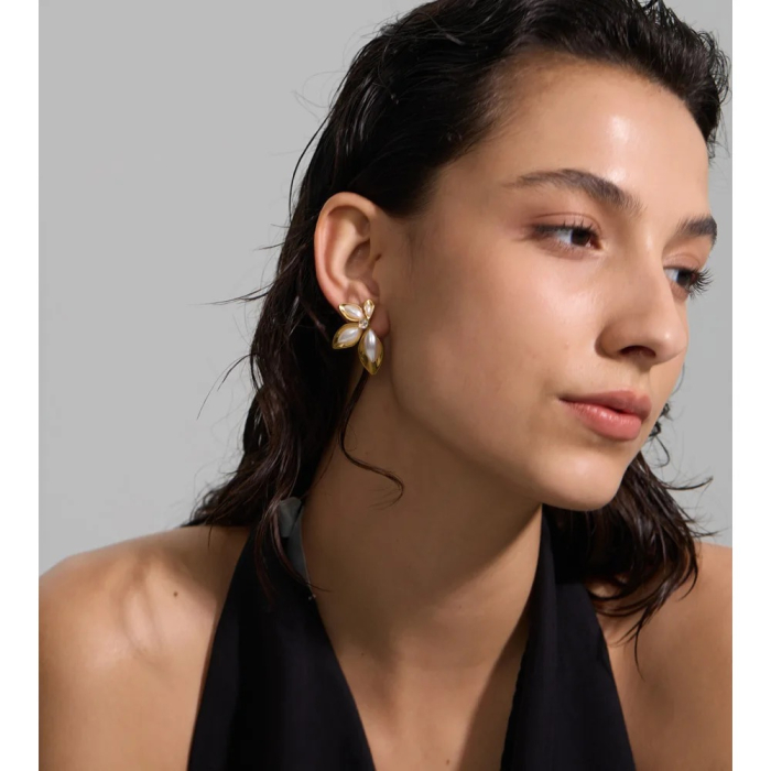 Cercei Marva, aurii, cu perle, din oțel inoxidabil placat cu aur 18K [4]