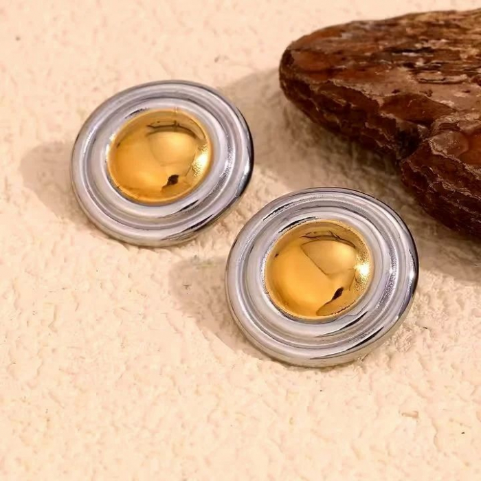Cercei Jacinda, rotunzi, mix auriu și argintiu, în stil vintage, din oțel inoxidabil placat cu aur 18K [2]