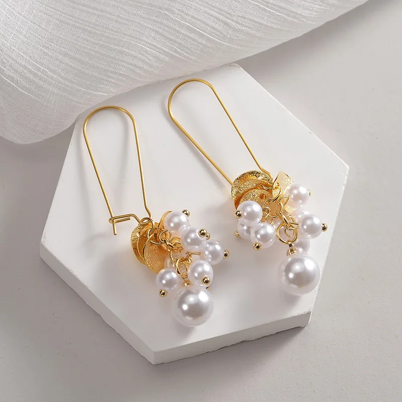 Cercei Evelette, aurii, lungi, cu perle, din oțel inoxidabil, cu model floral - Colecția Universe of Pearls [2]