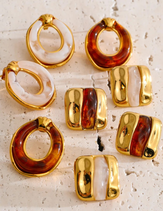 Cercei Olga, aurii, pătrați, în stil retro, din oțel inoxidabil placat cu aur 18K [2]