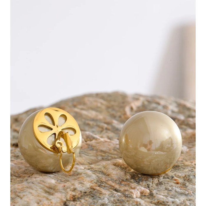 Cercei Rosaleena, aurii, cu perle mari, din oțel inoxidabil placat cu aur 18K, model retro - Colecția Universe of Pearls [3]