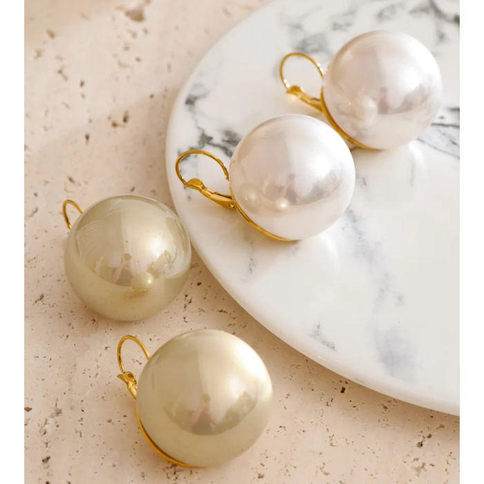 Cercei Rosaleena, aurii, cu perle mari, din oțel inoxidabil placat cu aur 18K, model retro - Colecția Universe of Pearls [2]