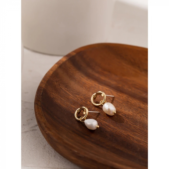 Cercei Vivienne, aurii, cu perle naturale de cultură, placați cu aur 18K, model minimalist - Colecția Universe of Pearls [5]