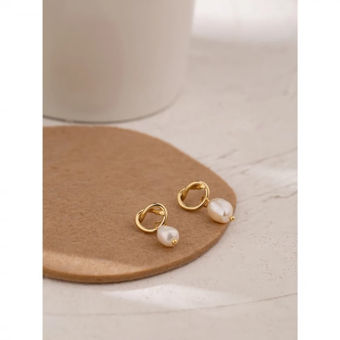 Cercei Vivienne, aurii, cu perle naturale de cultură, placați cu aur 18K, model minimalist - Colecția Universe of Pearls [3]