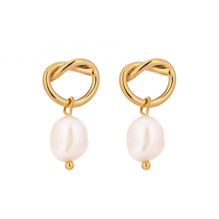 Cercei Vivienne, aurii, cu perle naturale de cultură, placați cu aur 18K, model minimalist - Colecția Universe of Pearls [1]
