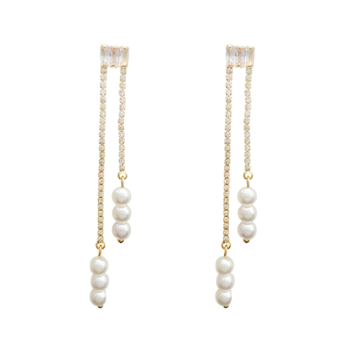 Cercei Rosalie, lungi, aurii, din oțel inoxidabil, perle naturale și zirconiu, placați cu aur 18K - Colecția Universe of Pearls [4]