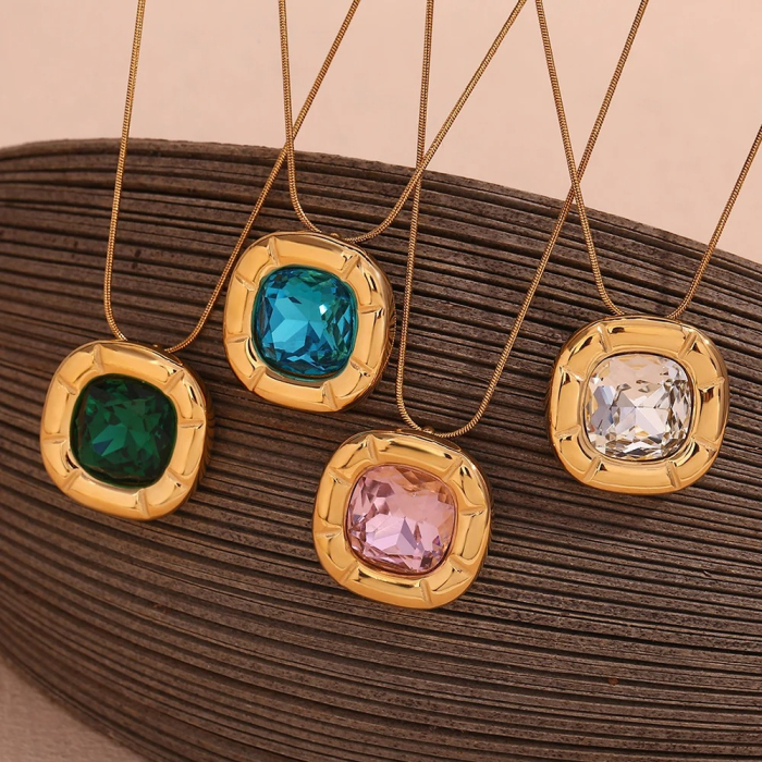 Colier Safira, auriu, cu model retro și pietre albastre, din oțel inoxidabil placat cu aur 18K [2]