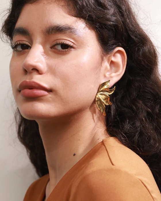 Cercei Sedona, aurii, din oțel inoxidabil placat cu aur 18K, în formă de frunză [4]