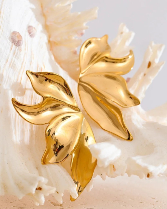 Cercei Sedona, aurii, din oțel inoxidabil placat cu aur 18K, în formă de frunză [3]