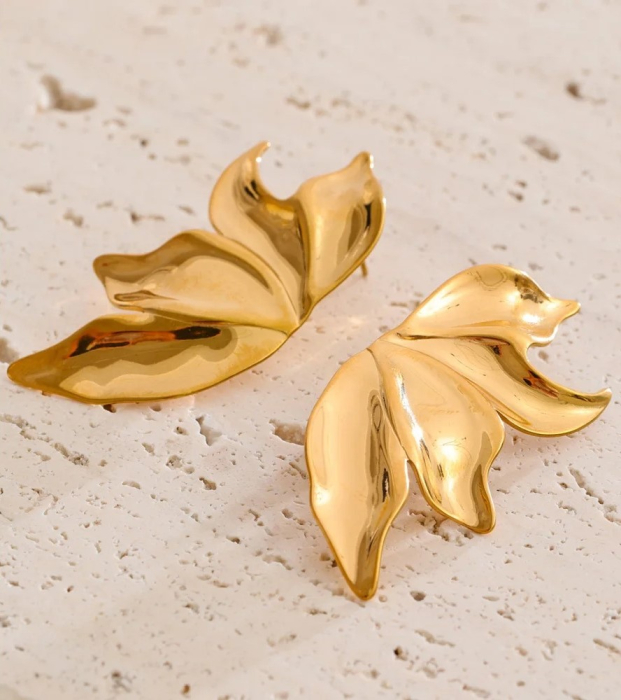 Cercei Sedona, aurii, din oțel inoxidabil placat cu aur 18K, în formă de frunză [5]