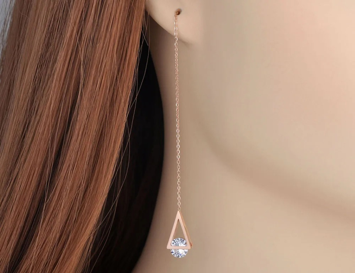 Cercei Simona, lungi, auriu rose, din oțel inoxidabil placat cu aur 18K - Colecția Parisian [4]