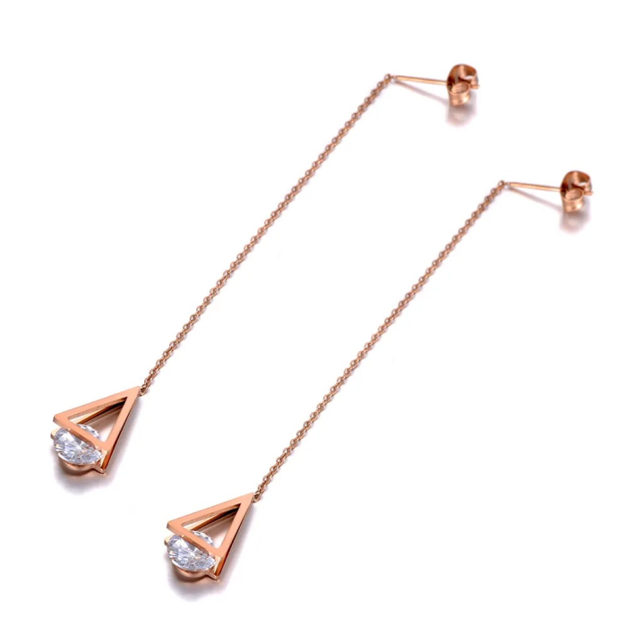 Cercei Simona, lungi, auriu rose, din oțel inoxidabil placat cu aur 18K - Colecția Parisian [2]