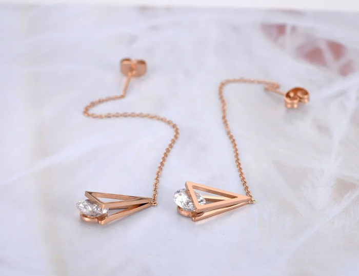 Cercei Simona, lungi, auriu rose, din oțel inoxidabil placat cu aur 18K - Colecția Parisian [3]