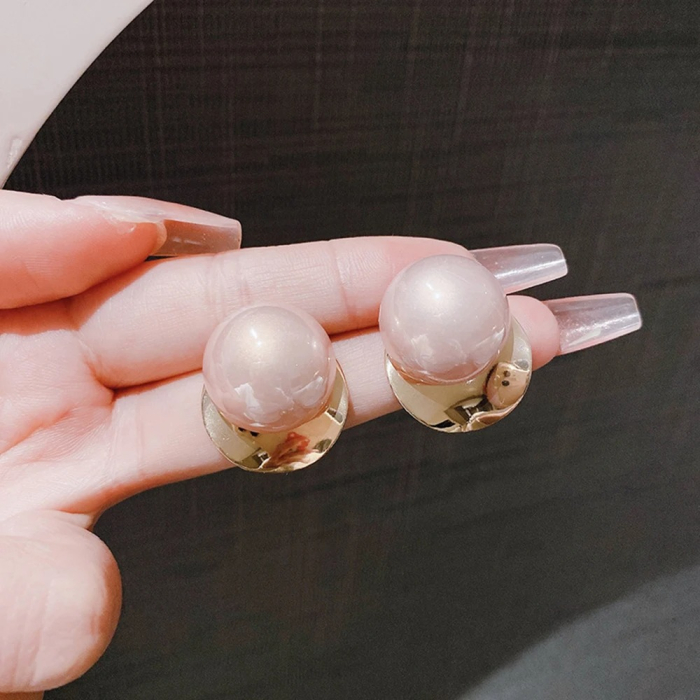 Cercei cu clips Isie, aurii, cu perle roz [3]