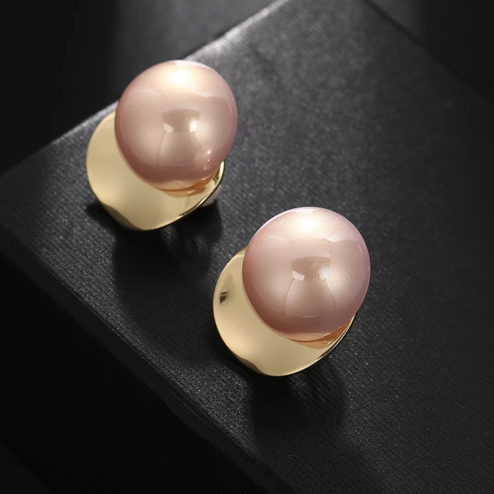 Cercei cu clips Isie, aurii, cu perle roz [2]