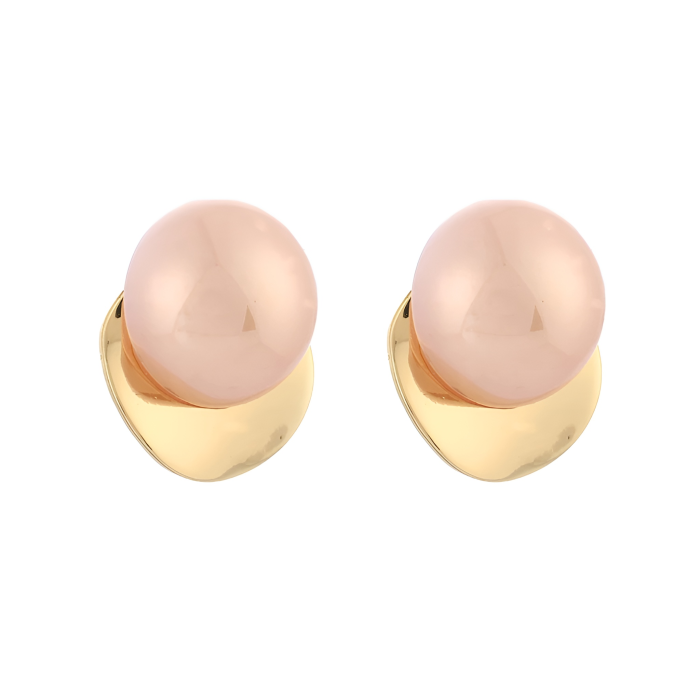 Cercei cu clips Isie, aurii, cu perle roz [1]
