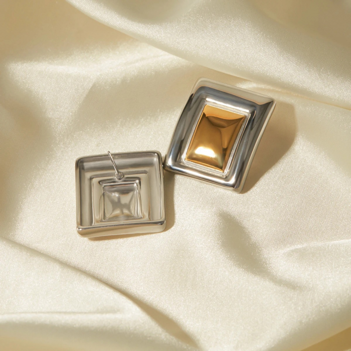 Cercei Millani, dreptunghiulari, mix auriu și argintiu, în stil vintage, din oțel inoxidabil placat cu aur 18K [3]