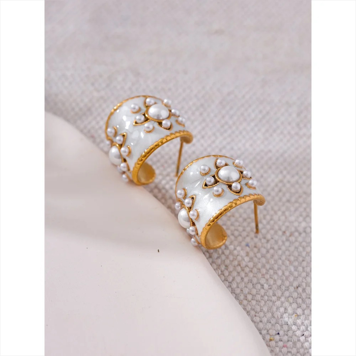 Cercei Zelda, aurii, cu perle, din oțel inoxidabil placat cu aur 18K, model vintage [3]