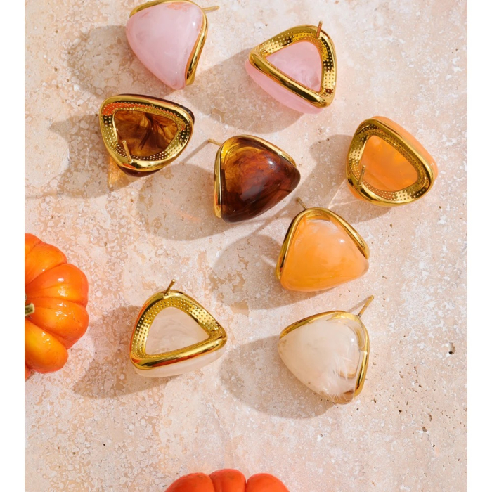 Cercei Amber, aurii, triunghiulari, din oțel inoxidabil placat cu aur 18K [3]