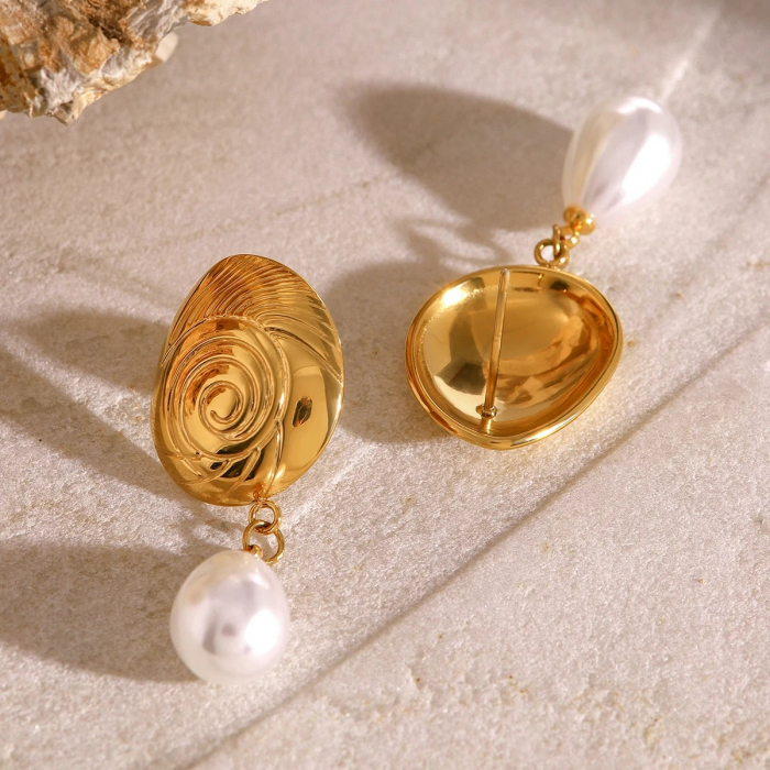 Cercei Lydia, aurii, cu perle, din oțel inoxidabil placat cu aur 18K - Colecția Universe of Pearls [5]