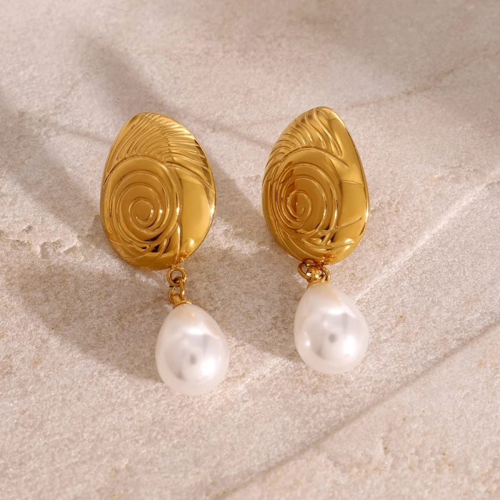 Cercei Lydia, aurii, cu perle, din oțel inoxidabil placat cu aur 18K - Colecția Universe of Pearls [4]