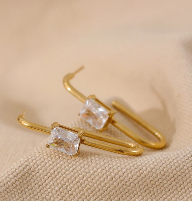 Cercei Helenis, ovali, aurii, cu pietre, din oțel inoxidabil placat cu aur 18K [3]