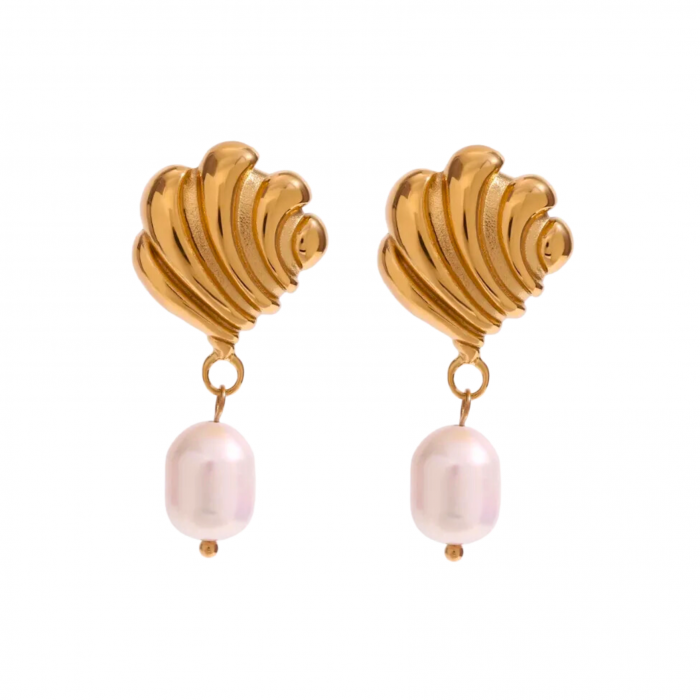 Cercei Naomi, aurii, din oțel inoxidabil și perle naturale de cultură, placați cu aur 18K - Colecția Universe of Pearls [1]