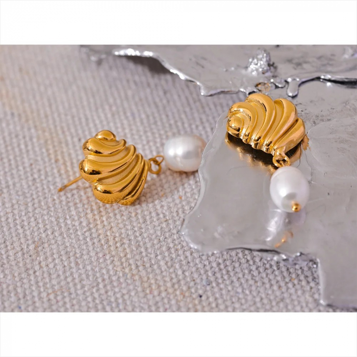 Cercei Naomi, aurii, din oțel inoxidabil și perle naturale de cultură, placați cu aur 18K - Colecția Universe of Pearls [4]