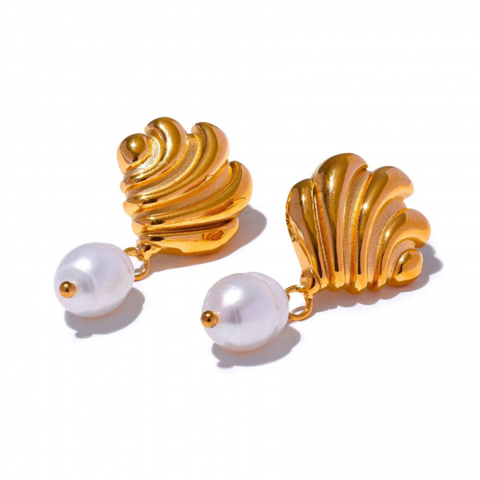 Cercei Naomi, aurii, din oțel inoxidabil și perle naturale de cultură, placați cu aur 18K - Colecția Universe of Pearls [2]