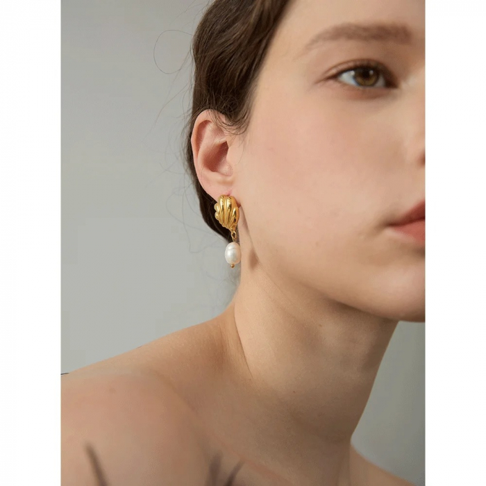Cercei Naomi, aurii, din oțel inoxidabil și perle naturale de cultură, placați cu aur 18K - Colecția Universe of Pearls [5]
