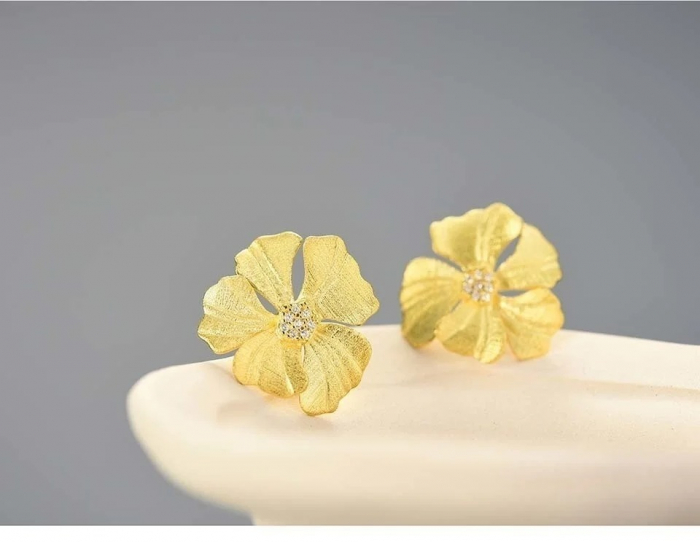Cercei Peony, în formă de floare, din argint placat cu aur 18K - Colecția Metamorphosis [4]