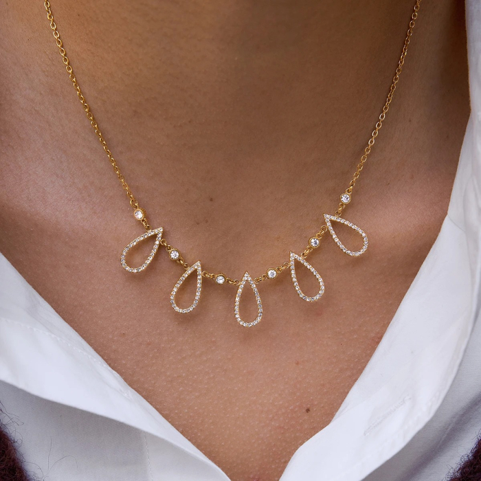 Colier Amira, auriu, statement, din oțel inoxidabil placat cu aur 18K, cu pandantiv model lacrimă [3]