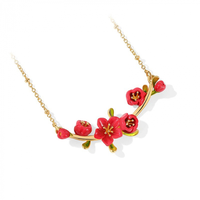 Colier Begonia, auriu, placat cu aur 18K, din email pictat manual - Colecția Fable [2]
