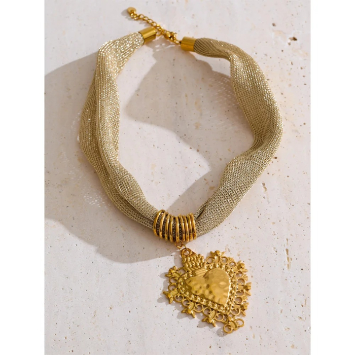 Colier Salome, auriu, cu pandantiv în formă de inimă, din oțel inoxidabil placat cu aur 18K - Colecția Glamour [2]