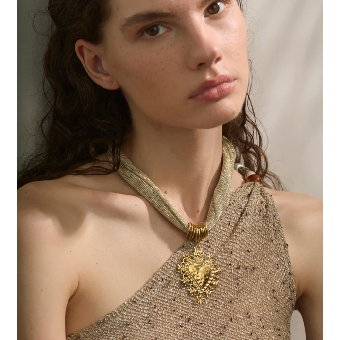 Colier Salome, auriu, cu pandantiv în formă de inimă, din oțel inoxidabil placat cu aur 18K - Colecția Glamour [4]