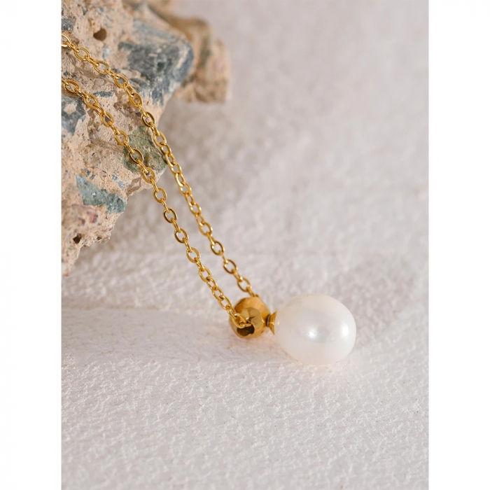 Colier Cassidy, auriu, din oțel inoxidabil placat cu aur 18K, cu pandantiv perlă naturală de cultură - Colecția Universe of Pearls [2]