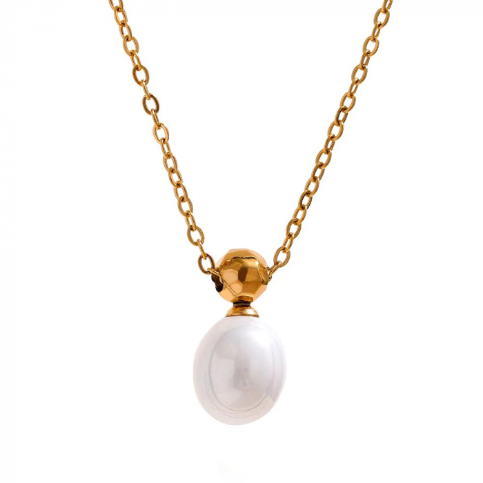 Colier Cassidy, auriu, din oțel inoxidabil placat cu aur 18K, cu pandantiv perlă naturală de cultură - Colecția Universe of Pearls [1]