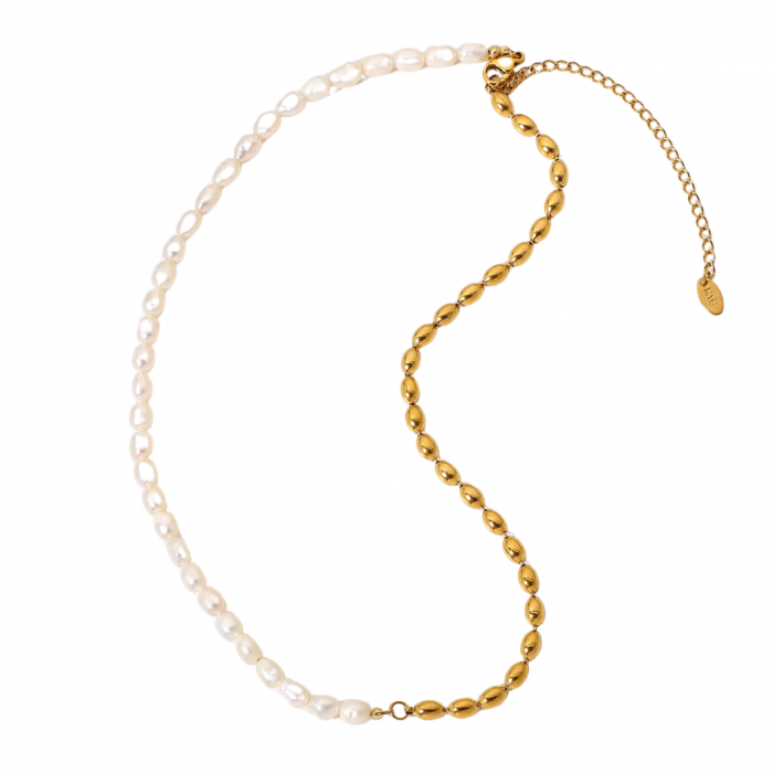 Colier Lottie, auriu, din oțel inoxidabil și perle naturale de cultură, placat cu aur 18K - Colecția Universe of Pearls [7]